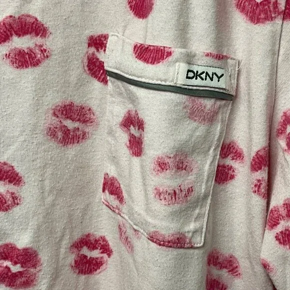 DKNY Womens XL Pink Kiss Print Pajama Top Cotton & Modal Long Sleeve Button-Up - Picture 5 of 9